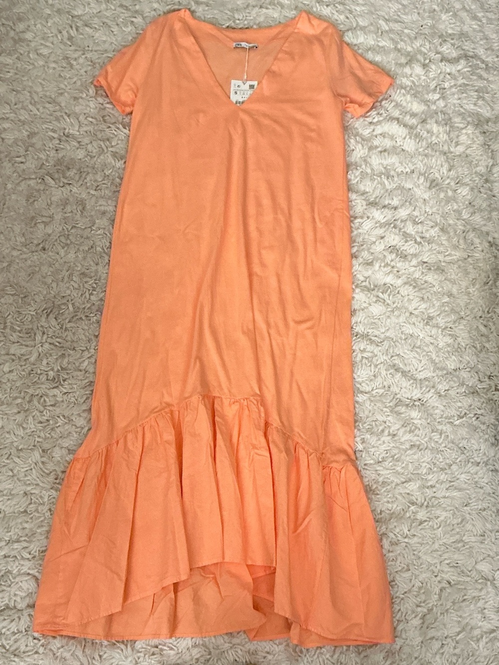 Zara Orange Cotton Faded Effect Midi Dress